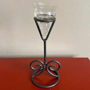 Stylish Black Wrought Iron Candle Holder with Glass Unique Votive Cup NWOT